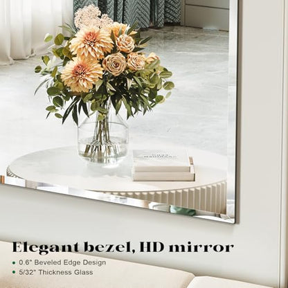 Frameless Bathroom Beveled Wall Mirror, 48"x32" Large Wall Mirror | Beveled Mirror for Over Sink, Vanity, Entryway, Living Room, Dinging Room, Bedroom, Hangs Horizontally or Vertically - size: 48"L x 32"W