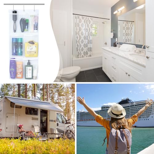 Lifewit Cruise Essentials Shower Caddy Must-Have, 7 Pockets Hanging Bathroom Organizer with Quick-Dry Mesh, Portable Shower Bag to Storage Soap, Shampoo, for RVing, Travel, Camping, White, 1 Pack | 14" x 30", Attached 3 Hooks, Quick-Dry, Portable, Cruise
