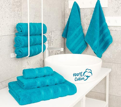 American Soft Linen 100% Cotton Luxury Turkish Towels, 6 Piece Towel Set | Soft Absorbent Quick Dry OEKO Tex Standard 100 Certificated Durable Machine Washable Premium Hotel Quality - color: Aqua Blue, size: (27"x54") + (16"x28") + (13"x13")