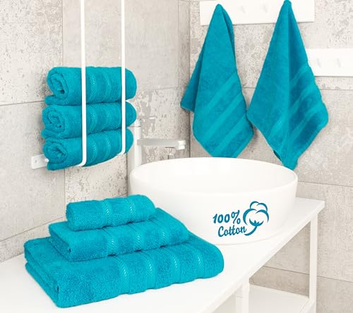 American Soft Linen 100% Cotton Luxury Turkish Towels, 6 Piece Towel Set | Soft Absorbent Quick Dry OEKO Tex Standard 100 Certificated Durable Machine Washable Premium Hotel Quality - color: Aqua Blue, size: (27"x54") + (16"x28") + (13"x13")