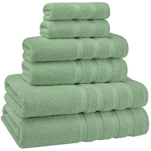 American Soft Linen 100% Carde Cotton 6 Piece Towel Set, 590 GSM Heavy Weight Soft Absorbent Turkish Towels for Bathroom, Sage - color: Sage