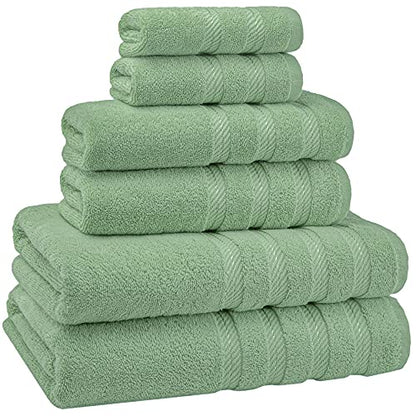 American Soft Linen 100% Carde Cotton 6 Piece Towel Set, 590 GSM Heavy Weight Soft Absorbent Turkish Towels for Bathroom, Sage - color: Sage