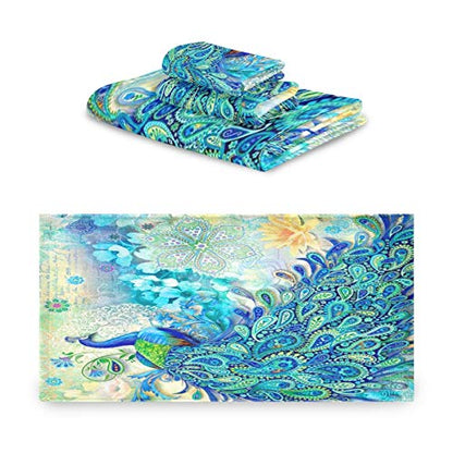 ALAZA Towels Set of 3 Peacock Hand Towel Bath Towel Washcloth Soft Thin Face Guest Towel Kitchen Tea Dish Towels Bathroom Decorations Housewarming Gifts - color: Multi07