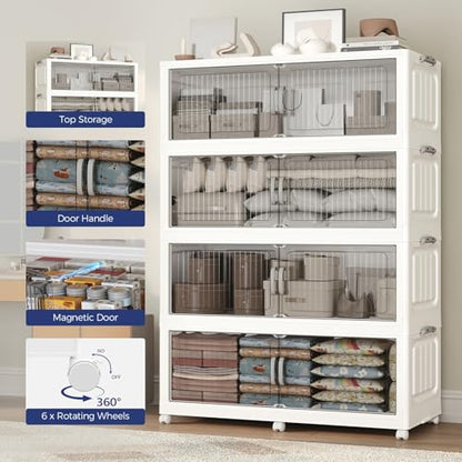120Gal Extra Large Stackable Storage Bins with Lid, 480QT Foldable Collapsible Storage Box with Doors and Wheels, Plastic Closet Organizers Container Drawer for Bedroom Dorm Kitchen, 3Pack - size: 40Gal-3Pack