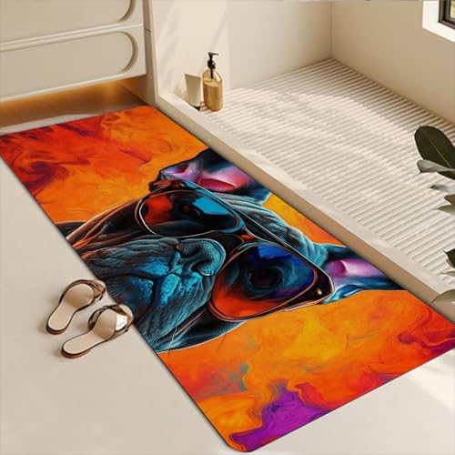 Bathroom Runner Mat Rugs Long,French Bulldog Dog in Sunglasses Cute Drawing Diatomite Stone Bath Mat Large Absorbent Diatomaceous Earth Mat Non Slip Fast Dry Shower Mat Bathroom Rugs 16x42in - color: Design03