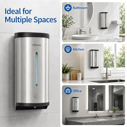 Automatic Wall-Mount Soap Dispenser, 800 mL Stainless Steel | Touchless 800 mL wall dispenser with viewing window, keyed lock and low-liquid indicator; requires 6 AA batteries. - color: 2000 Silver