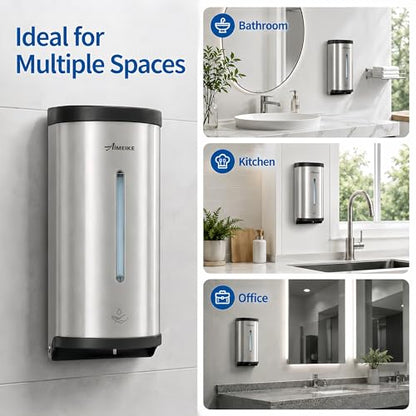Automatic Wall-Mount Soap Dispenser, 800 mL Stainless Steel | Touchless 800 mL wall dispenser with viewing window, keyed lock and low-liquid indicator; requires 6 AA batteries. - color: 2000 Silver