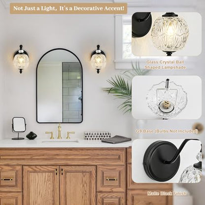 1 Piece Matte Black Wall Sconce, 1-Light Mid Century Farmhouse Style Wall Sconce with Globe Glass Shade, Retro Light for Bathroom, Bedroom, Living Room, Powder Room - color: Black, size: 1 Light