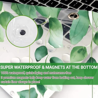 Clear Eucalyptus Leaves Butterfly Shower Curtain Liner, Plastic Transparent Green Plant Shower Curtains for Bathroom, 72x72 Weighted Magnetic Shower Curtain Set with 12 Hooks - color: Clear Eucalyptus Leaves, size: 72"W x 72"L (Pack of 1)