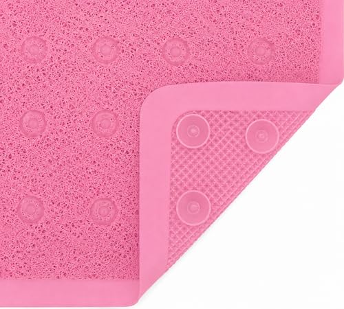 Home Expressions Non Slip with Suction Cups Loofah Bathmat 27"x15" & 29.5"X16.9", PVC Loofah Bathroom Mats, Loofah Mats for Shower and Bathroom, Quick Drying, (Pink 29.5"X16.9") - size: PINK 29.5"X16.9"