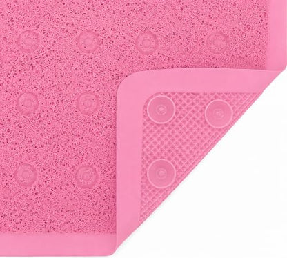 Home Expressions Non Slip with Suction Cups Loofah Bathmat 27"x15" & 29.5"X16.9", PVC Loofah Bathroom Mats, Loofah Mats for Shower and Bathroom, Quick Drying, (Pink 29.5"X16.9") - size: PINK 29.5"X16.9"