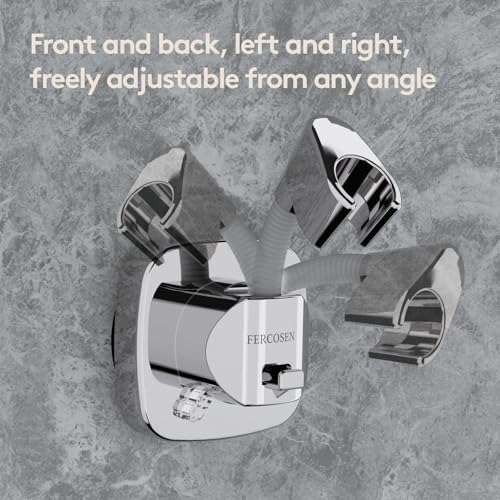 Shower Head Holder with Suction | 360° Swivel | Silver | Tool-free install in seconds, 360° swivel head, 10kg built-in storage hook, removable, rust-resistant, strong suction grip - color: Silver