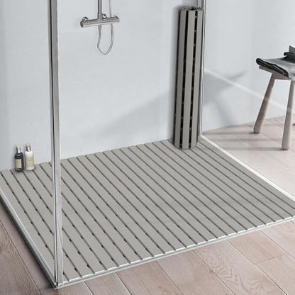 Yolife PVC Large Shower Mat, 35.4 × 24 Inch Non Suction Cup Non Slip Shower Floor Mat, Easy to Cut & Curlable Stand Up Shower Stall Mat, Heavy Duty Bath Shower Mats for Inside Shower - color: Light Grey