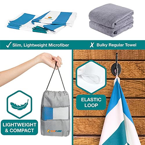 SUN CUBE Microfiber Beach Towel Quick Dry with Carry Bag, Blue 78x35 Inch | Quick Dry and Free Microfiber Towel, Lightweight Packable Swim Towel for Beach, Pool, Camping, Cruise, Travel - color: Blue, size: 78.00" x 35.00"