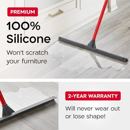 Tyroler Floor Squeegee Heavy Duty 24" | Floor Squeegee for Concrete Floors | | Heavy Duty Squeegee for Floor | 55" 4 Part Handle Squeegee Broom for Deck, Patio, Tiles, Marble, Garage, Shower, Window