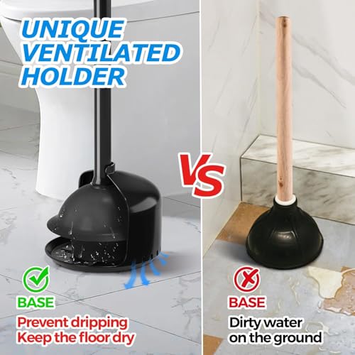 FORASTO 2Pack Toilet Plunger with Holder - Heavy Duty Bathroom Tools | Plungers for Bathroom, Toilet Bowl Cleaners, Apartment Must Haves, Bathroom Decor Accessories, Home Essentials, Black