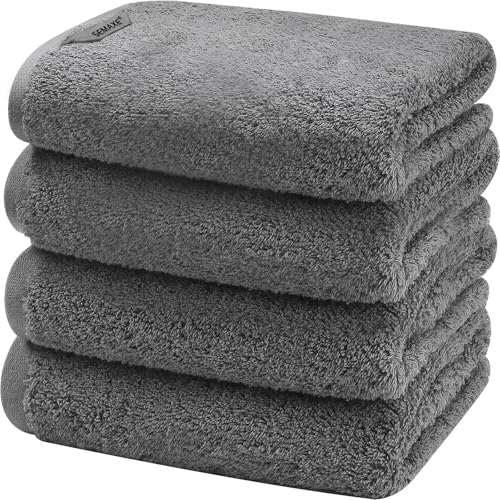 4-Pack Gray Cotton Hand Towels for Bathroom with Hanging Loops | Sink-side towels for drying hands and face, ideal for bathrooms, guest baths, powder rooms, OEKO-TEX certified, easy care - color: A02: Grey