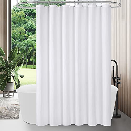 MitoVilla 108x72 White Fabric Shower Curtain Liner, Extra Wide Wraparound for Clawfoot Tub & L-Shaped Rod, Water Repellent Hotel Cloth with Metal Grommets, Machine Washable - color: Fabric - White, size: 108"W x 72"L