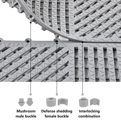 18 Pack Interlocking Drainage Tiles Double Non-Slip Tiles Mat with Drain Holes for Pool, Bathroom, Shower, Pantry, Patio, Boat, Pet Area, 12"×12" Dark Gray - color: Dark Gray, size: 18 Pack (12"L x 12"W x 0.4"Th)