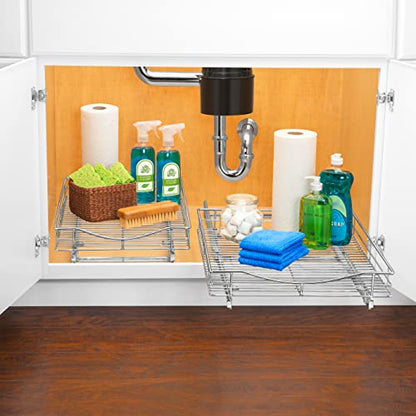 LYNK PROFESSIONAL® Pull Out Cabinet Organizer, Kitchen Slide Out Drawer | 14W x 18D chrome rollout shelf creates easy-access storage for cookware, pantry items and kitchen essentials inside cabinets - size: 14" W x 18" D