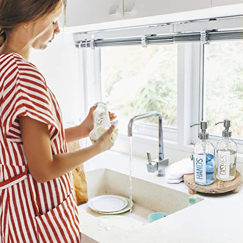 JASAI 2Pack 18OZ Glass Soap Dispenser with Hands & Dishes Printed Label. | Kitchen Soap Dispenser with Rustproof 304 Stainless Steel Pump for Hand Soap & Dish Soap (White) - color: White With White Pump