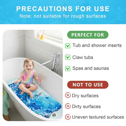 Upgrade Cartoon Baby Bath Mat Non Slip - 40"x16" Extra Long Bathtub Mat for Baby Eco Friendly Durable Bath Mat for Tub Non Slip Kids Tub Mat with Suction Cups, Machine Washable and No Fading, Mermaid - color: H-mermaid-5