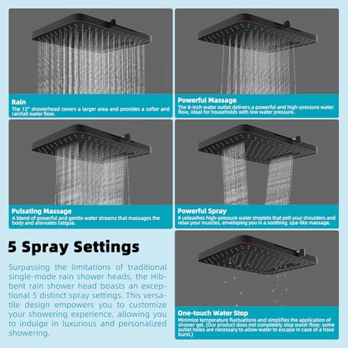 Hibbent cUPC Certified 5 Spray Modes Shower Head, 13'' High Pressure Large Rainfall Shower Head, High Flow Waterfall Bathroom Fixed Showerheads, Adjustable Swivel Ball Joint, Oil Rubbed Bronze - color: Oil Rubbed Bronze, style: Square 13''