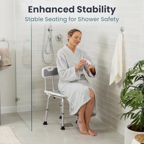 Pelegon Shower Chair for Inside Shower, Shower Bench with Back, Adjustable 15-19 in Height, Non-Slip Feet, Rust-Resistant Aluminum Bath Seat for Elderly and Disabled, 300 lb Capacity - Grey - color: Grey