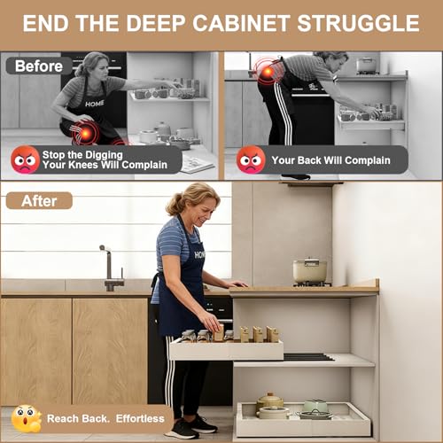 Fokyfok 2Pc Pull out Cabinet Organizer,7"-11"W,17"-24"D,Expandable | No Drill,Adjustable,Roll out Drawers,Adhesive Sliding Drawers,Slide out Shelves for Cabinets Without Lip,Kitchen,Pantry,White - size: (7"W-11"W)X(17"D-24"D)