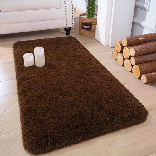 Chicrug Soft Runner Rug for Bedroom Living Room Plush Fluffy Rugs 2x4 | Shag Furry Runner Carpet Non Shedding for Nursery Children Kids Girls Room Home Decorative, Coffee - color: Coffee, size: 2' x 4' (Runner)