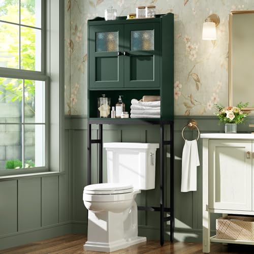 Over The Toilet Storage, Bathroom Over The Toilet Organizer, Above Toilet Storage with Double Doors and Soft Hinges Over Toilet Storage Shelf Over The Toilet Storage Cabinet (Forest Green) - color: Forest Green