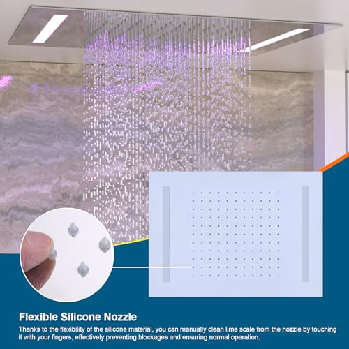 Enga Dual Rain Shower System with Up/Down Waterfall Bathtub Spout, Ceiling Mount 14 x 20 Inch LED Shower Head Rainfall Shower Faucet Set, Chrome - color: Chrome, style: 14X20" Led Shower - Tub Spout