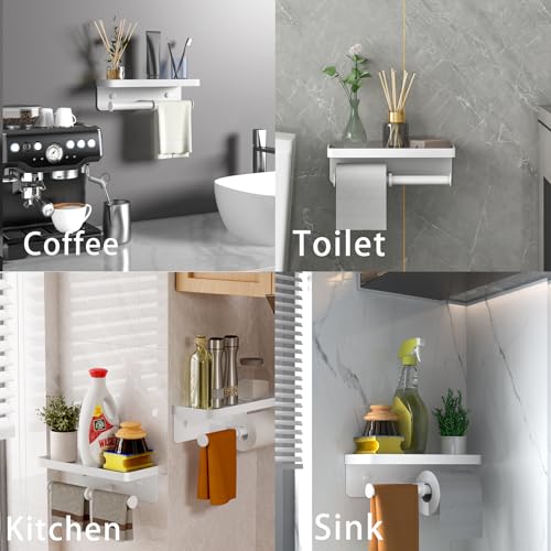 Double Toilet Paper Holder with Shelf, iMonse Paper Towel Holder Wall Mount,Tissue Roll Holder for Bathroom Kitchen RV, Double Tissue Roll Rack with Adhesive & Screw (White) - color: White-twoside