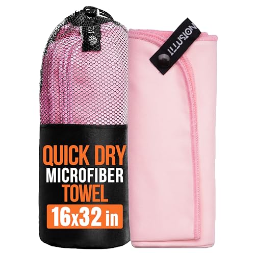 illusion Small Microfiber Gym Towels for Men and Women Active Sports (32" L x 16''W)-Lightweight Quick Dry Gym Towel for Sweat-Workout Towels Ideal for Yoga, Camping, Running, and Outdoor Activities - color: Baby Pink, size: 32x16 in - Pack of 1