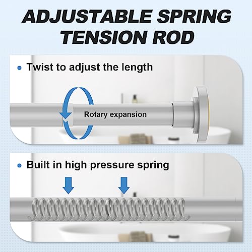 CorkLatta Silver Shower Curtain Rod 31 to 104 Inch,1 Inch Diameter Adjustable Spring Tension Curtain Rod No Drilling Stainless Steel Telescoping Rod,No Rust | 1 Inch Diameter Stainless Steel Tension Curtain Rod Non slip, No Drill Shower Rods for Bathroom,