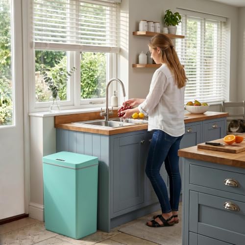 BestOffice 13 Gallon Kitchen Trash Can, Touchless Automatic Lid, Blue | Plastic, Hands-free disposal, Odor Control, ,Wipe-clean surface,50Liter for Kitchen, Office, Indoor Use - color: New Blue