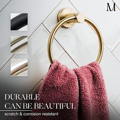 Marmolux Acc Brushed Gold Towel Ring - Modern Hand Towel Holder - Stainless Steel Bathroom Towel Rack - Round Hanger - color: Brushed Gold/Brass, size: Towel Ring