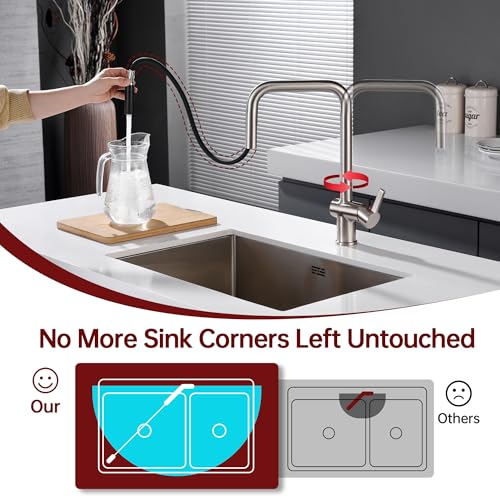SUMERAIN Pull Down Kitchen Sink Faucet with Sprayer, Brushed Nickel | Stainless Steel, Single Hole, Single Handle, Dual Spray Modes, 360° Swivel Spout, Easy Installation, Modern - color: Brushed Nickel