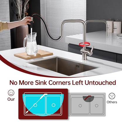 SUMERAIN Pull Down Kitchen Sink Faucet with Sprayer, Brushed Nickel | Stainless Steel, Single Hole, Single Handle, Dual Spray Modes, 360° Swivel Spout, Easy Installation, Modern - color: Brushed Nickel