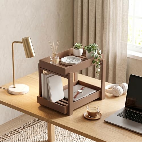 Bamboo Under Sink Storage 2 Tier Pull Out Cabinet Organizer Slide Out Under Sink Storage Shelf Undersink Organizers Shelves for Kitchen Bathroom Organization (Brown, 1 Pack) - color: Brown, size: 1 Pack
