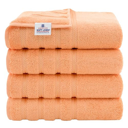 American Soft Linen 100% Cotton Luxury Turkish Towels, 4 PC Bath Towel Set | Soft Absorbent Quick Dry OEKO Tex Standard 100 Certificated Durable Machine Washable Premium Hotel Quality - color: Malibu Peach, size: 27"x54"
