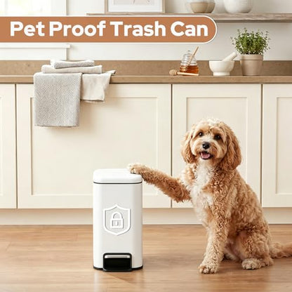 Small Bathroom Trash Can w/Lid Soft Close, 6 Liter/1.6 Gallon Stainless Steel Garbage Can w/Inner Bucket, Trash Bin Waste Basket for Kitchen, Bedroom, Living Room, Office, Toilet, White - color: Matte White