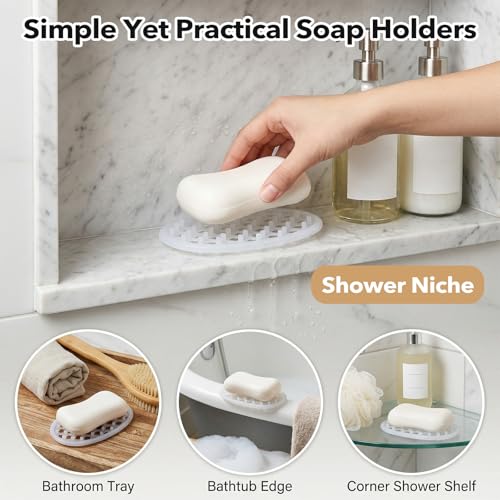2Pcs Silicone Soap Dish, Bar Soap Holder Non-Slip | with Efficient Drainage Holes, for Shower, for Kitchens, Bathrooms, and Shower Countertops