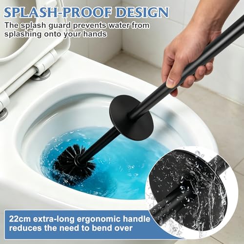 Stainless Steel Toilet Brush,Toilet Bowl Brush and Holder Set,Scratch Resistant Stainless Steel Toilet Brush with Long Handle,Toilet Cleaners with Replacement Head & Removable Inner Bowl,Space Saving - color: Black-set2