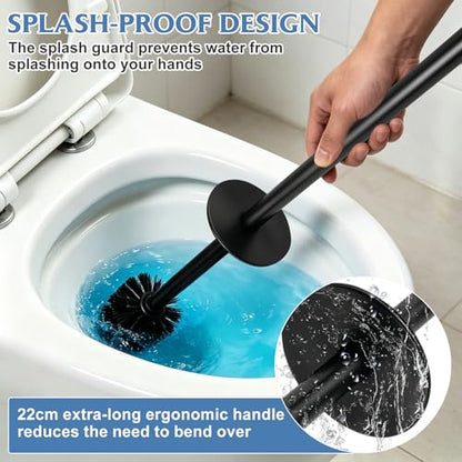 Stainless Steel Toilet Brush,Toilet Bowl Brush and Holder Set,Scratch Resistant Stainless Steel Toilet Brush with Long Handle,Toilet Cleaners with Replacement Head & Removable Inner Bowl,Space Saving - color: Black-set2