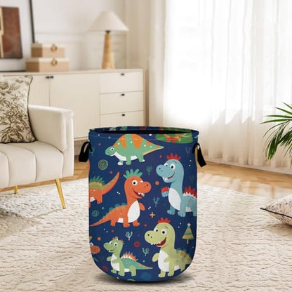Cute Cartoon Dinosaurs Laundry Basket, Christmas Laundry Hamper Collapsible Oxford Cloth with Handle Clothes Storage Bin for Bathroom Laundry Room Bedroom 15.7 X 20 Inch - color: Cute Cartoon Dinosaurs Christmas