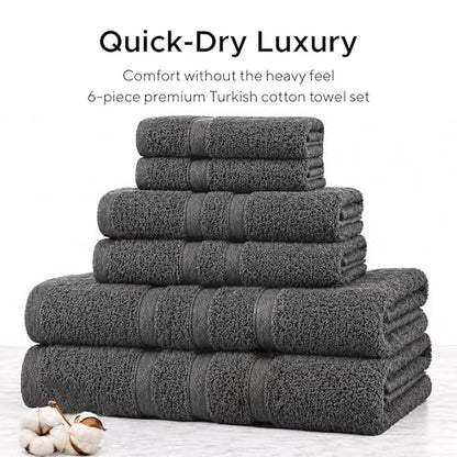 Veteran Textile LLC - 6 Pieces-100% Turkish Cotton - Luxury Towel Set for Bathroom & Kitchen, 2 Bath Towels, 2 Hand Towels & 2 WashCloths (Valued $79.99) (Graphite - color: Graphite