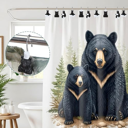 Roowest 12 Pcs Black Bear Shower Curtain Hooks Funny Bear Shower Curtain Hooks Stainless Steel Rust Resistant Rings Hangers for Winter Farmhouse Rustic Bathroom Decor - style: Black Bear