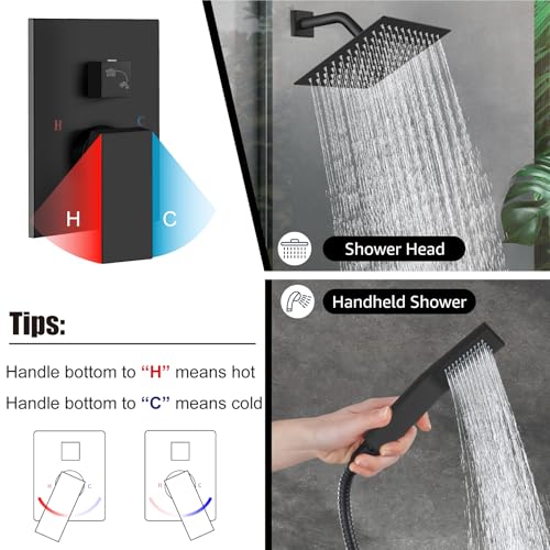 Midanya Shower Faucet Set with Handheld Sprayer,8 Inch,Matte Black | Rough-in Shower Valve and Trim Kit Included,Square Rain Head,Wall Mount Shower System,All Metal,Bathroom - color: Black, size: 8 Inch