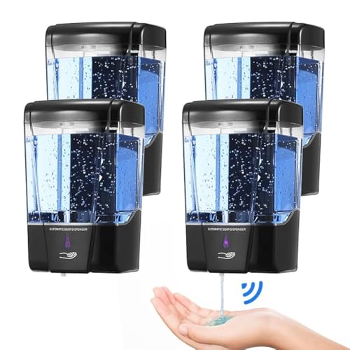 4 Pack Automatic Soap Dispenser Touchless,600 ml / 20 oz Commercial Hand Soap Dispenser,Wall Mount Hand sanitizer Dispenser for Bathroom Offices Home Kitchen Hotel（Black） - color: Black